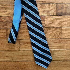 Tommy Hilfiger 100% Silk Tie - EUC, Navy Blue/Light Blue Stripe